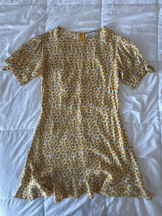 Faithfull the Brand Daphne Mini Dress Sz 8 Yellow Floral Rayon Summer Dress EUC - Picture 6 of 11